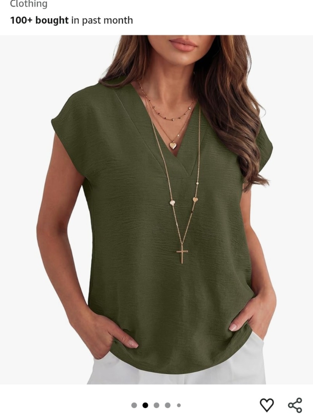 Amazon Women’s Olive Green V-Neck Cap Sleeve Blouse
